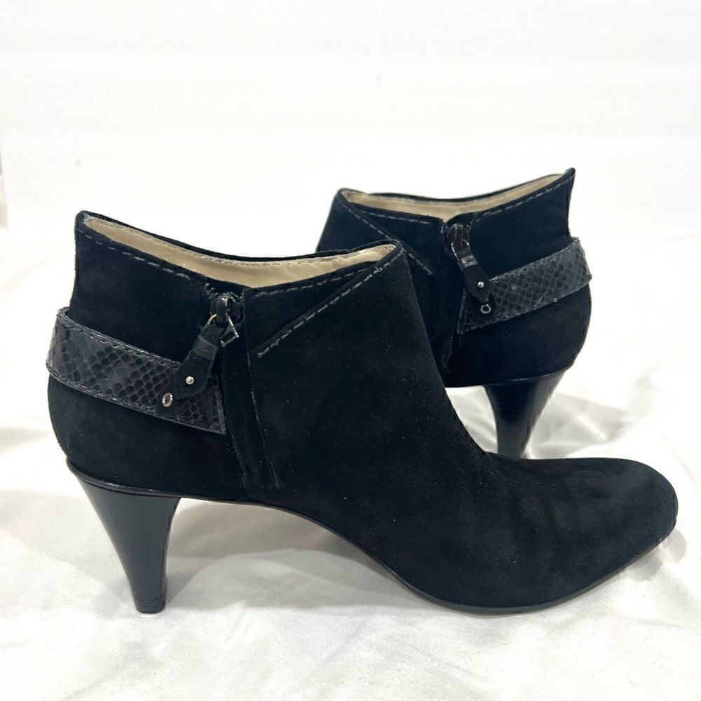 Cole Haan zipper up suede side buckle heel booties size 8B